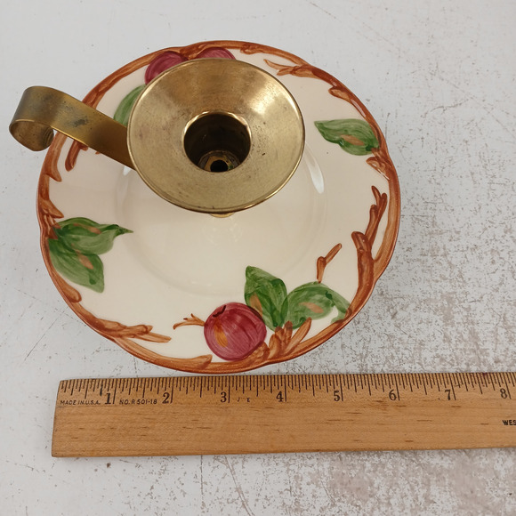 Vintage Franciscan Apple Brass Candle Holders – Hand Painted Ceramic Set of 2 - Picture 9 of 10